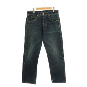 ステューシー STUSSY 革パッチ ボタンフライ デニムパンツ ストレート 32 ブルー /HK ■OS メンズ