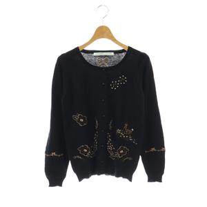 シェリーラファム Cherir la femme 刺繍 カーディガン 長袖 ニット M ブラック /HK ■OS レディース