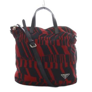 プラダ PRADA トートバッグ ショルダーバッグ 2way 斜め掛け 三角ロゴプレート レッド ブラック /YO22 ■OH メンズ レディース