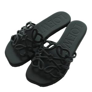 未使用品 ロエベ LOEWE PETAL ANAGRAM SLIDE ペタル アナグラム スライド ソフトカーフ サンダル フラット 黒 ブラック LLSP465X08 /AQ ■OS レディース