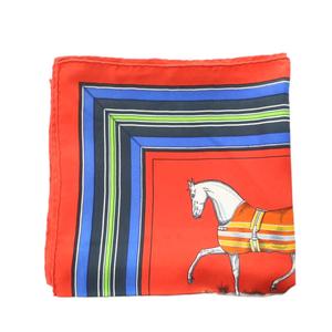エルメス HERMES カレ90 Couvertures et tenues de jour馬着 スカーフ 赤 レッド 青 黄色 馬柄 シルク /RI ■OS レディース