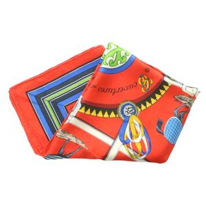 エルメス HERMES カレ90 Couvertures et tenues de jour馬着 スカーフ 赤 レッド 青 黄色 馬柄 シルク /RI ■OS レディース