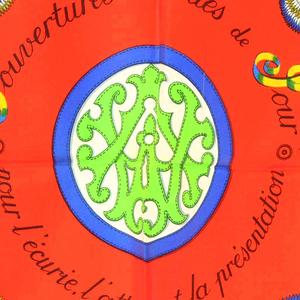 エルメス HERMES カレ90 Couvertures et tenues de jour馬着 スカーフ 赤 レッド 青 黄色 馬柄 シルク /RI ■OS レディース