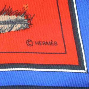 エルメス HERMES カレ90 Couvertures et tenues de jour馬着 スカーフ 赤 レッド 青 黄色 馬柄 シルク /RI ■OS レディース