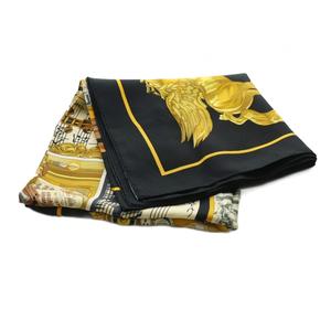 エルメス HERMES IN SALZBURG ザルツブルグにて カレ90 スカーフ シルク 黒 ブラック ゴールドカラー /SS ■OS ■OH レディース