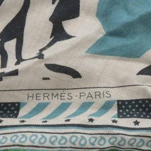 エルメス HERMES ロザンジュ ミニ スカーフ パズル2・バンダナ カシミヤ シルク混 グレー ターコイズブルー ブルー /YO3 ■OH レディース
