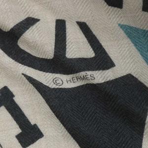 エルメス HERMES ロザンジュ ミニ スカーフ パズル2・バンダナ カシミヤ シルク混 グレー ターコイズブルー ブルー /YO3 ■OH レディース