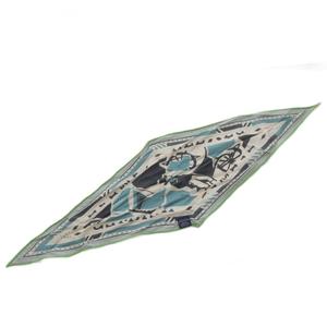 エルメス HERMES ロザンジュ ミニ スカーフ パズル2・バンダナ カシミヤ シルク混 グレー ターコイズブルー ブルー /YO3 ■OH レディース