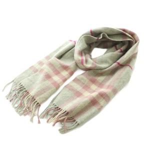 バーバリー BURBERRY マフラー カシミヤ チェック柄 フリンジ 168×30cm グレー ピンク /MI ■OS レディース
