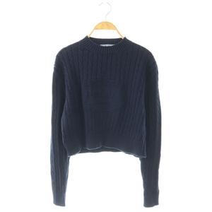 プラダ PRADA コットン ロゴ クロップドニット セーター 36 ネイビー P24A2S /DF ■OS レディース