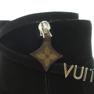 ルイヴィトン LOUIS VUITTON 日本限定 コールバックライン ショートブーツ ラウンドトゥ チャンキーヒール スエード ロゴ 34.5 黒 ブラック /BB レディース