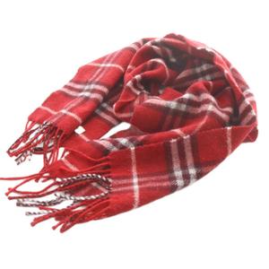 バーバリー BURBERRY チェック ナローマフラー フリンジ 赤 レッド /SR レディース