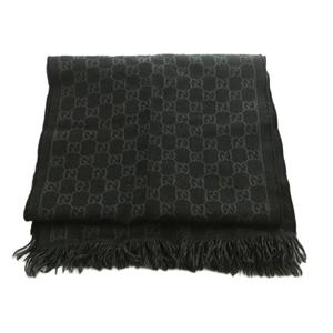 グッチ GUCCI GG ストール ウール フリンジ 黒 ブラック グレー /MI ■OS ■OH レディース