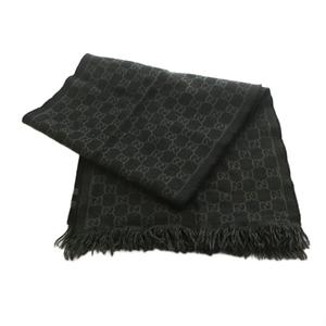 グッチ GUCCI GG ストール ウール フリンジ 黒 ブラック グレー /MI ■OS ■OH レディース