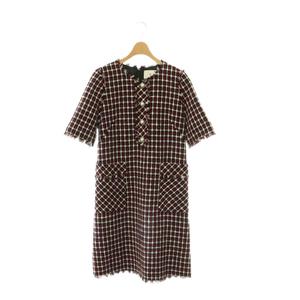 ルネ Rene 半袖 ツイード ワンピース ロング 34 ブラック レッド /SY ■OS レディース
