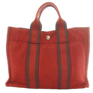 エルメス HERMES フールトゥ PM トートバッグ ハンド キャンバス 赤 レッド ボルドー /SS ■OS ■OH レディース