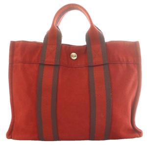 エルメス HERMES フールトゥ PM トートバッグ ハンド キャンバス 赤 レッド ボルドー /SS ■OS ■OH レディース