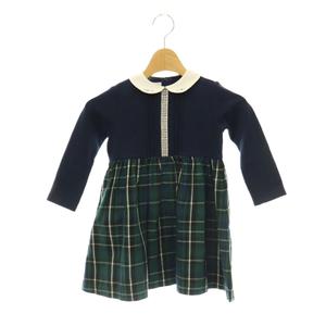 ファミリア Familiar チェックワンピース 長袖 ラウンドカラー 100 ネイビー マルチカラー /DO ■OS キッズ