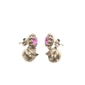グッチ GUCCI キャットヘッド カラーストーン ピアス 両耳用 ゴールド色 /SR レディース