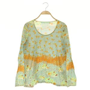 シェリーラファム Cherir la femme 総柄 カットソー 長袖 レース コットン M ミント /MY ■OS レディース