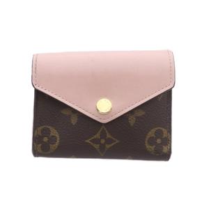 ルイヴィトン LOUIS VUITTON ポルトフォイユ・ゾエ 三つ折り財布 ウォレット 茶 ブラウン ピンク スナップボタン開閉 モノグラム柄 M62933 /RI ■OS ■OH レディース