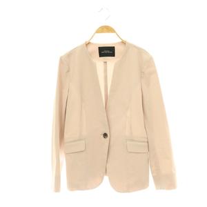 グリーンレーベルリラクシング ユナイテッドアローズ green label relaxing ラウンドVネック ジャケット ノーカラー 薄手 42 スモークピンク /CX ■OS レディース