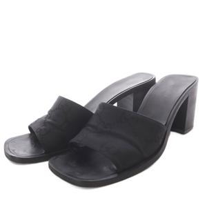 グッチ GUCCI ミュール サンダル ブロックヒール スクエアトゥ GGロゴ 37C ブラック /YO23 レディース