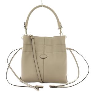 トッズ TOD'S Di ディーアイ ドローストリングバッグ 2WAY ハンド ワンハンドル ショルダー 巾着型 フルグレインレザー ロゴ グレー /BB レディース