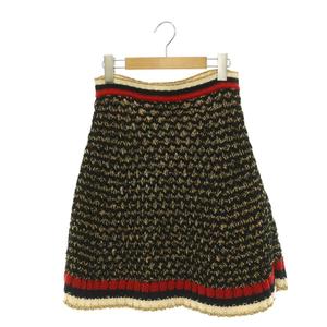 グッチ GUCCI 411531 ラメニット 台形スカート セミフレアスカート ミニ S ブラック マルチカラー /ES ■OS レディース