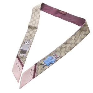 グッチ GUCCI ×ヒグチユウコ GG シルク ネックボウ スカーフ ベージュ ボルドー 848291 /YO18 ■OH レディース