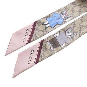 グッチ GUCCI ×ヒグチユウコ GG シルク ネックボウ スカーフ ベージュ ボルドー 848291 /YO18 ■OH レディース