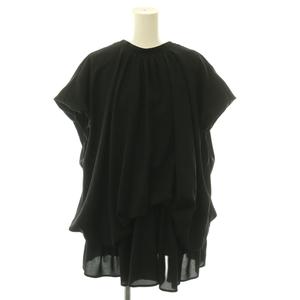 エンフォルド ENFOLD 24SS WAVE SHIRRING BLOUSE ブラウス プルオーバー フレンチスリーブ 38 黒 ブラック /CX ■OS レディース