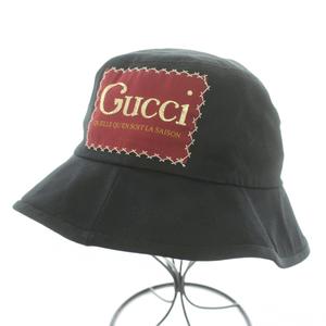 グッチ GUCCI ラベル付き コットンフェドラハット バケットハット バケハ 帽子 ロゴ S 57cm 黒 ブラック 627174 /BB ■OH レディース