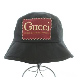 グッチ GUCCI ラベル付き コットンフェドラハット バケットハット バケハ 帽子 ロゴ S 57cm 黒 ブラック 627174 /BB ■OH レディース
