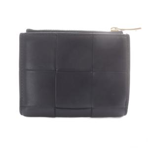 ボッテガヴェネタ BOTTEGA VENETA カセット イントレチャート コンパクトウォレット 二つ折り財布 レザー 黒 ブラック /SR ■OH レディース