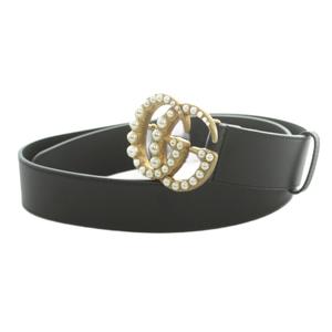グッチ GUCCI パール付き ダブルG ワイド ベルト レザー 80/32 黒 ブラック 453260 /MI ■OS ■OH ■SH レディース
