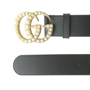 グッチ GUCCI パール付き ダブルG ワイド ベルト レザー 80/32 黒 ブラック 453260 /MI ■OS ■OH ■SH レディース