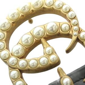 グッチ GUCCI パール付き ダブルG ワイド ベルト レザー 80/32 黒 ブラック 453260 /MI ■OS ■OH ■SH レディース