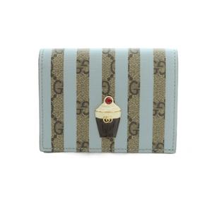 グッチ GUCCI GGスプリーム イスクリーム カードケースウォレット 二つ折り財布 小銭入れ ストライプ柄 水色 ライトブルー ベージュ 701489 /MI ■OS ■OH レディース