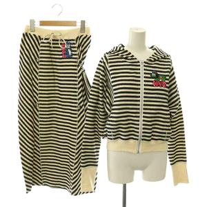 ヒステリックグラマー HYSTERIC GLAMOUR ボーダー クロップドパーカー スカート セットアップ 上下 ロング F S アイボリー 黒 ブラック /HS ■OS レディース