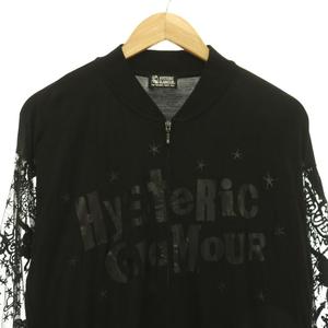 ヒステリックグラマー HYSTERIC GLAMOUR レーススリーブ ロゴ ジップブルゾン 切替 F ブラック /ES ■OS レディース