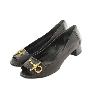 グッチ GUCCI パンプス オープントゥ ビット金具 36.5 23.5cm ダークブラウン 264964 /MI ■OS ■GY09 レディース