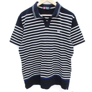 チャップス CHAPS シャツ カジュアル 半袖 スキッパーカラー 刺繍 ボーダー柄 大きいサイズ LL 紺 白 ネイビー ホワイト /FF44 メンズ