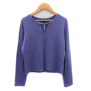 ラルフローレン RALPH LAUREN SPORT カットソー 長袖 スリットネック リボン 無地 M パープル /YK39 レディース