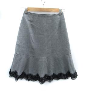 エフデ ef-de フレアスカート ひざ丈 千鳥格子柄 レース 7 黒 ブラック /SM23 レディース