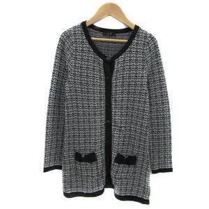 エフデ ef-de ニットカーディガン ロング丈 ラウンドネック ツイード 9 黒 ブラック 白 ホワイト /YS19 レディース