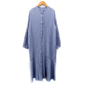 プラステ PLST シャツワンピース ロング丈 マキシ丈 長袖 バンドカラー 切替 M ブルー /SY47 レディース