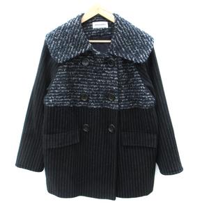 ミラショーン mila schon ピーコート Pコート ミドル丈 ダブルボタン ストライプ柄 切替 40 L 紺 ネイビー ライトベージュ /SM17 レディース