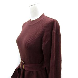 ワンウェイ one way ニット カットソー 長袖 クルーネック 無地 切替 ベルト付き M 茶 ブラウン /SY34 レディース