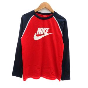 ナイキ NIKE Tシャツ カットソー クルーネック 長袖 プリント L 赤 レッド 紺 ネイビー /HO33 レディース